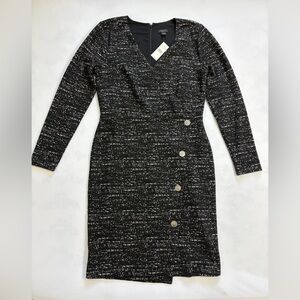 Ann Taylor Factory Black White Textured Wrap Dress Women’s 6 NWT Long Sleeve